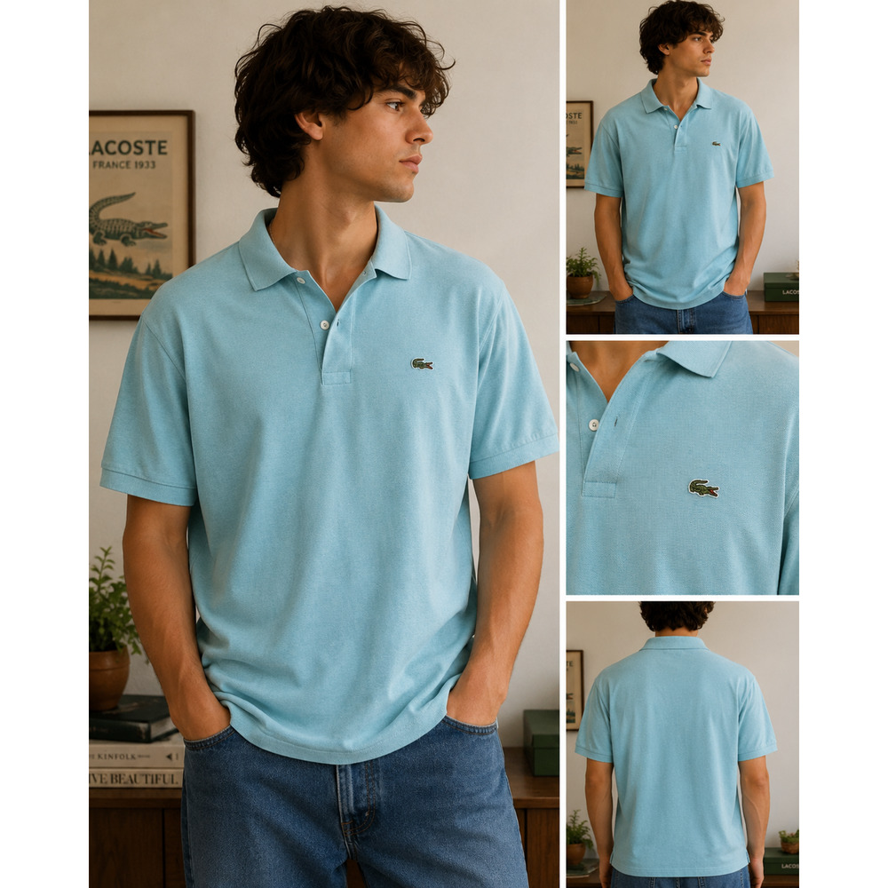 Vintage Lacoste Aqua Blue Polo Shirt Men’s Size 7 XL Made In Peru Croc